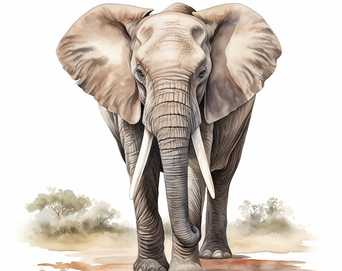 Elephant Clipart, African Elephant Images, 10 Watercolor Clip Art, Printable JPGs, Instant Download, Commercial Use, Paper craft
