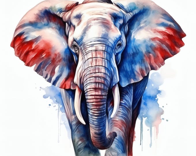 Patriotic Elephant Clipart, USA Elephant Images, 10 Watercolor Clip Art, Printable JPGs, Instant Download, Commercial Use, Paper craft