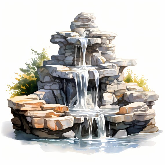絵画 water fountain Watercolor Fountain Art Print: Summer City Design (digital