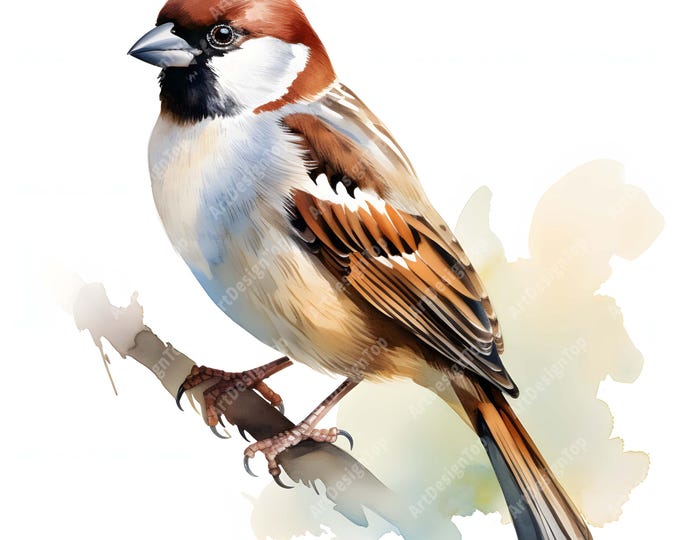 Sparrow Clipart, Sparrow Bird Images, 10 Watercolor Clip Art, Printable JPGs, Instant Download, Commercial Use, Paper craft