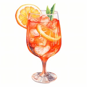Clipart Aperol Spritz, Immagini Cocktail Estivi, 10 Clip Art Acquerello, JPG Stampabili, Download Istantaneo, Uso Commerciale, Carta Artigianale