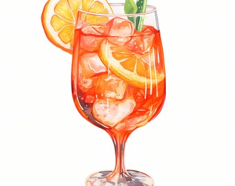 Aperol Spritz Watercolor Clipart: Summer Cocktail Art (JPGs)