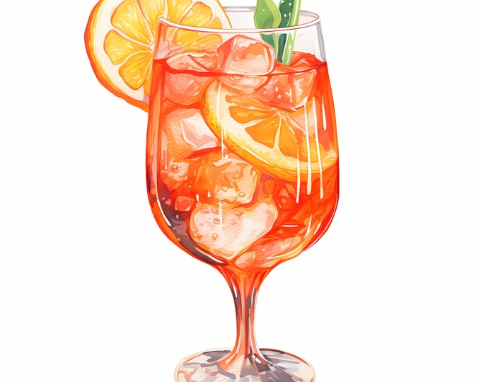 Aperol Spritz Clipart, Summer Cocktail Images, 10 Watercolor Clip Art, Printable JPGs, Instant Download, Commercial Use, Paper craft