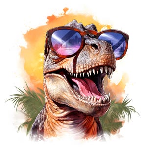 Clipart T-Rex met zonnebril, coole dinosaurusafbeeldingen, 10 aquarelillustraties, afdrukbare JPG's, Instant Download, Commercieel gebruik, Papercraft