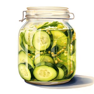 Clipart di cetrioli in barattolo, immagini di barattoli di sottaceti, 10 clipart ad acquerello, JPG stampabili, download istantaneo, uso commerciale, creazione di carta