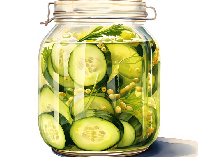 Cucumber In Jar Clipart, Jar of Pickles Images, 10 Watercolor Clip Art, Printable JPGs, Instant Download, Commercial Use, Paper craft