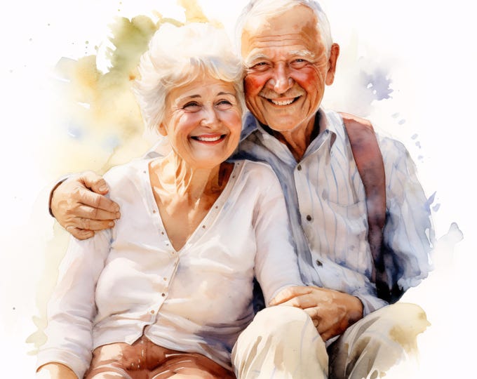 Watercolor Elderly Couple Clipart: Senior Love Images (Commercial Use JPGs, Instant Download)