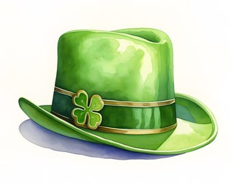 Green Hat Clipart, St Patrick's Day Images, 10 Watercolor Clip Art, Printable JPGs, Instant Download, Commercial Use, Paper craft