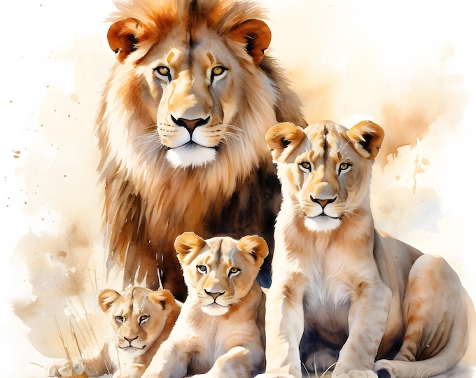 Lion Family Clipart, Lion and Lioness Images, 10 Watercolor Clip Art, Printable JPGs, Instant Download, Commercial Use, Paper craft