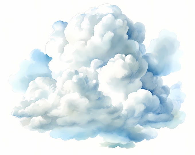 Pastel Clouds Clipart, Blue Cloudy Sky Images, 10 Watercolor Clip Art, Printable JPGs, Instant Download, Commercial Use, Paper craft