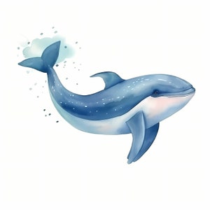 Whale Clipart, Blue Whales Images, 10 Watercolor Clip Art, Printable JPGs, Instant Download, Commercial Use, Paper craft