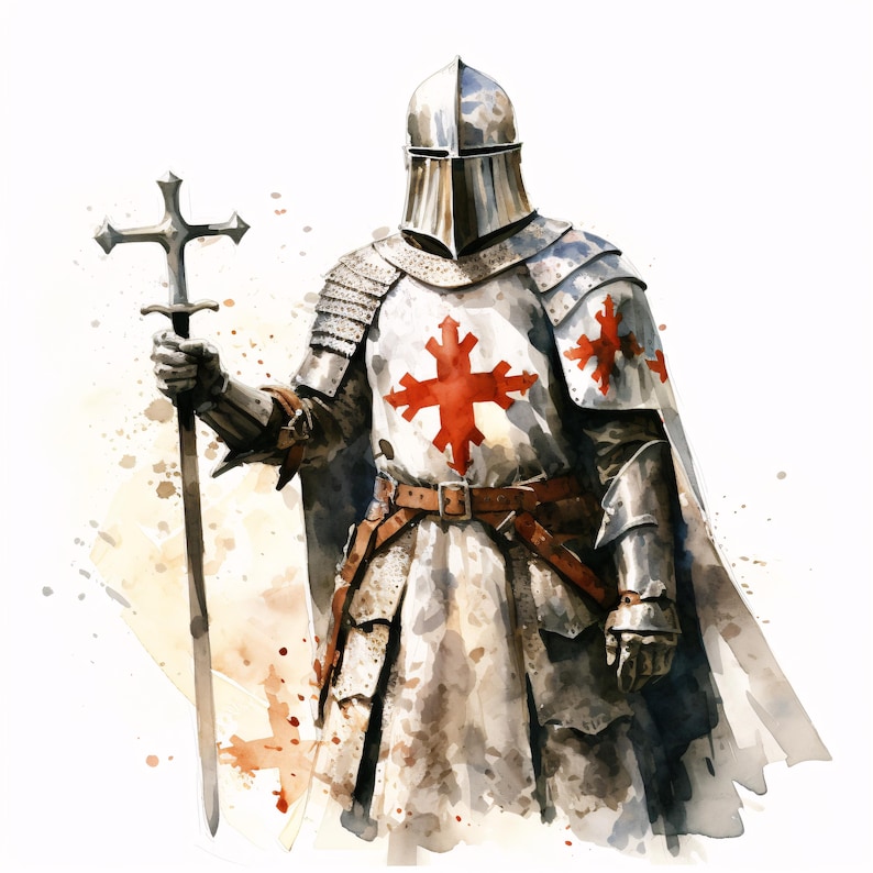 Templar Knight Clipart, Crusader Warrior Images, 10 Watercolor Clip Art ...
