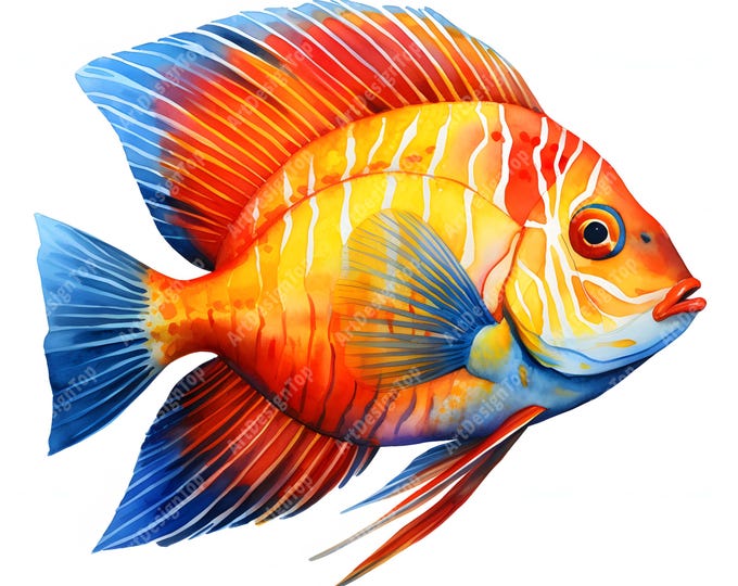 Aquarium Fish Clipart, Tropical Fish Images, 10 Watercolor Clip Art, Printable JPGs, Instant Download, Commercial Use, Paper craft