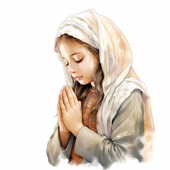 Watercolor Girl Praying Clipart: Christian Images (jpgs, Digital