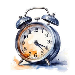 Alarm Clock Clipart, Old Fashioned Alarm Images, 10 Watercolor Clip Art, Printable JPGs, Instant Download, Commercial Use, Paper craft