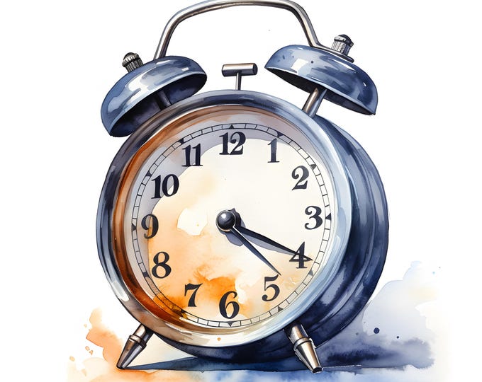 Alarm Clock Clipart, Old Fashioned Alarm Images, 10 Watercolor Clip Art, Printable JPGs, Instant Download, Commercial Use, Paper craft