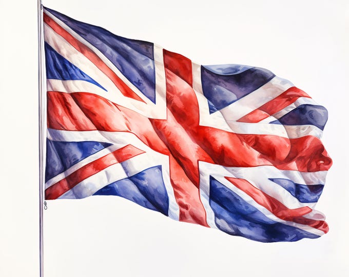 UK Flag Clipart, British Union Jack Images, 10 Watercolor Clip Art, Printable JPGs, Instant Download, Commercial Use, Paper Craft