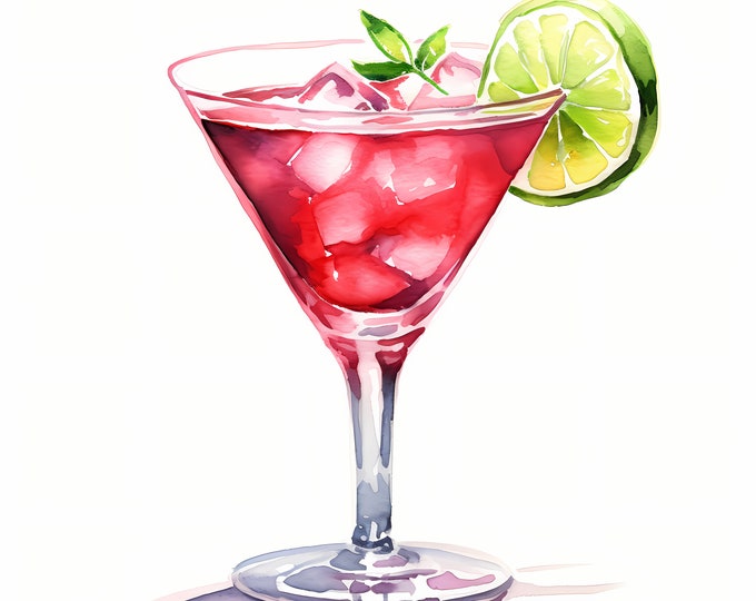 Cosmopolitan Cocktail Clipart, Pink Cocktail Images, 10 Watercolor Clip Art, Printable JPGs, Instant Download, Commercial Use, Paper craft