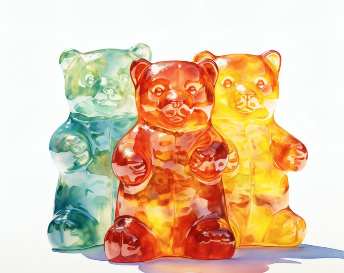 Gummy Bear Clipart, Candy Treat Images, 10 Watercolor Clip Art, Printable JPGs, Instant Download, Commercial Use, Paper craft