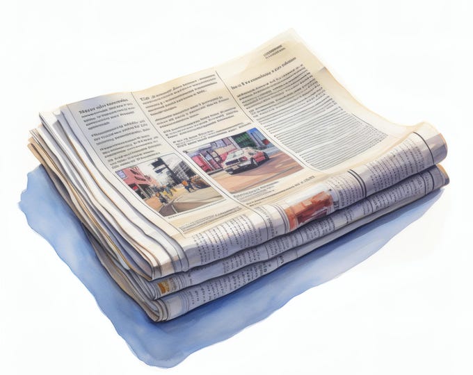 Newspaper Clipart, Vintage Press Images, 10 Watercolor Clip Art, Printable JPGs, Instant Download, Commercial Use, Paper craft