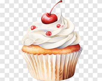 10 PNG Cupcake, Cake Clipart, Watercolor Clip Art, Instant Download, Commercial Use, Transparent Background