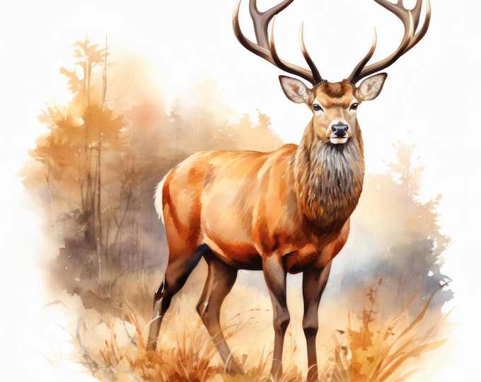 Golden Deer Clipart, Autumn Forest Deer Images, 10 Watercolor Clip Art, Printable JPGs, Instant Download, Commercial Use, Paper Craft