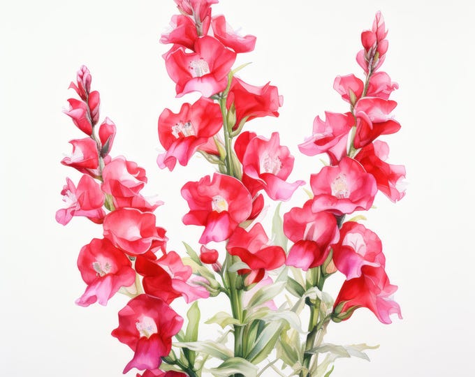 Snapdragon Flower Clipart, Red Bloom Images, 10 Watercolor Clip Art, Printable JPGs, Instant Download, Commercial Use, Paper craft
