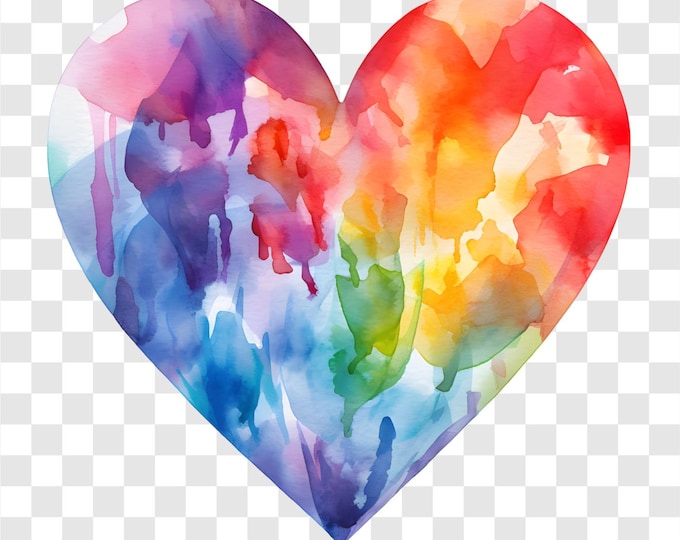10 PNG Rainbow Heart, Heart Rainbow Clipart, Watercolor Clip Art, Instant Download, Commercial Use, Paper craft