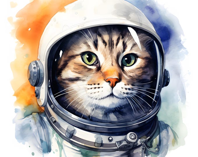 Cat Astronaut Clipart, Space Cat Images, 10 Watercolor Clip Art, Printable JPGs, Instant Download, Commercial Use, Paper craft