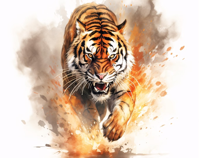 Tiger Clipart, Wild Animal Images, 10 Watercolor Clip Art, Printable JPGs, Instant Download, Commercial Use, Paper craft