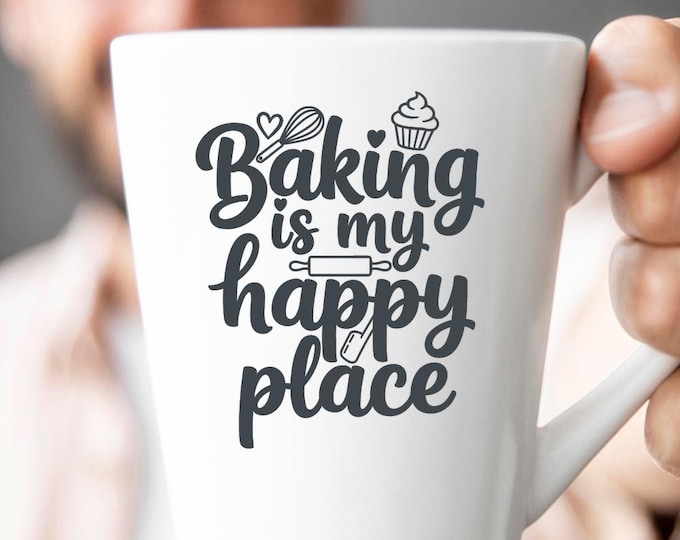 Baking is My Happy Place SVG, Cute Kitchen Quote T-Shirt Print, Baking DXF PNG Design for Cricut Silhouette