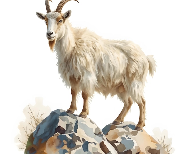 Mountain Goat Clipart, Alpine Goat Images, 10 Watercolor Clip Art, Printable JPGs, Instant Download, Commercial Use, Paper Craft