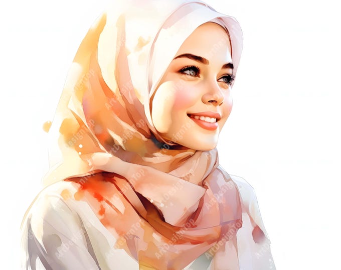 Muslimah Hijab Clipart, Hiijab Woman Images, 10 Watercolor Clip Art, Printable JPGs, Instant Download, Commercial Use, Paper craft