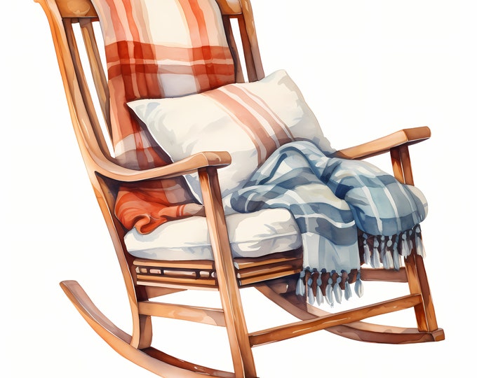 Rocking Chair Clipart, Cozy Chairs Images, 10 Watercolor Clip Art, Printable JPGs, Instant Download, Commercial Use, Paper craft