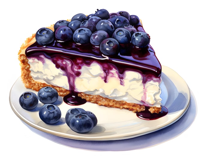 Blueberry Cheesecake Clipart, Blueberry Cake Images, 10 Watercolor Clip Art, Printable JPGs, Instant Download, Commercial Use, Paper craft