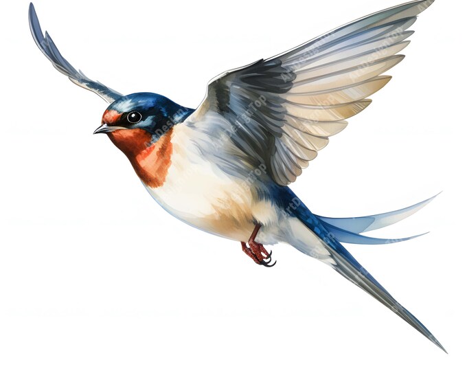Swallow Clipart, Swallow in Flight Images, 10 Watercolor Clip Art, Printable JPGs, Instant Download, Commercial Use, Paper craft