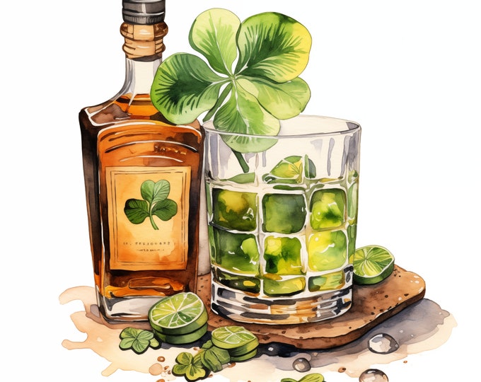 Irish Whiskey Clipart, St.Patrick’s Day Images, 10 Watercolor Clip Art, Printable JPGs, Instant Download, Commercial Use, Paper craft