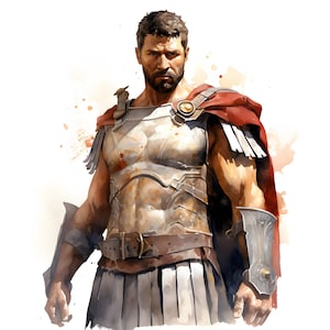 Imágenes prediseñadas de gladiadores, imágenes de gladiadores romanos, 10 imágenes prediseñadas de acuarela, archivos JPG imprimibles, descarga instantánea, uso comercial, manualidades de papel