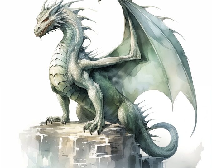 Dragon Clipart, Magic Dragon Images, 10 Watercolor Clip Art, Printable JPGs, Instant Download, Commercial Use, Paper craft