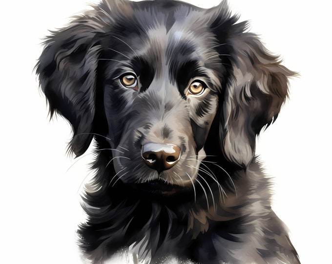 Flat-coated Retriever Clipart, Puppy Dog Images, 10 Watercolor Clip Art, Printable JPGs, Instant Download, Commercial Use, Paper craft