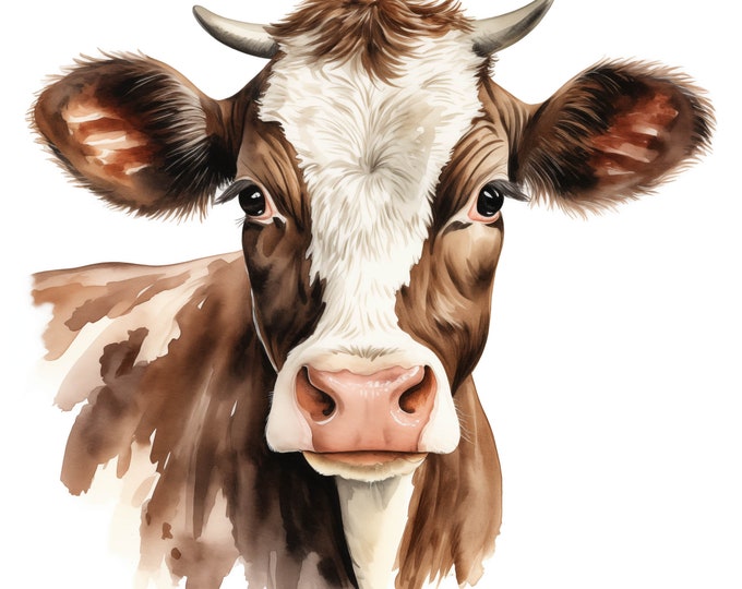 Cow Clipart, Cow Head Images, 12 Watercolor Clip Art, Printable JPGs, Instant Download, Commercial Use, Paper craft