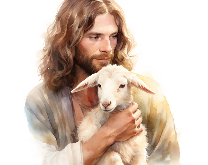 Jesus with Lamb Clipart, Jesus Shepherd Images, 10 Watercolor Clip Art, Printable JPGs, Instant Download, Commercial Use, Paper craft