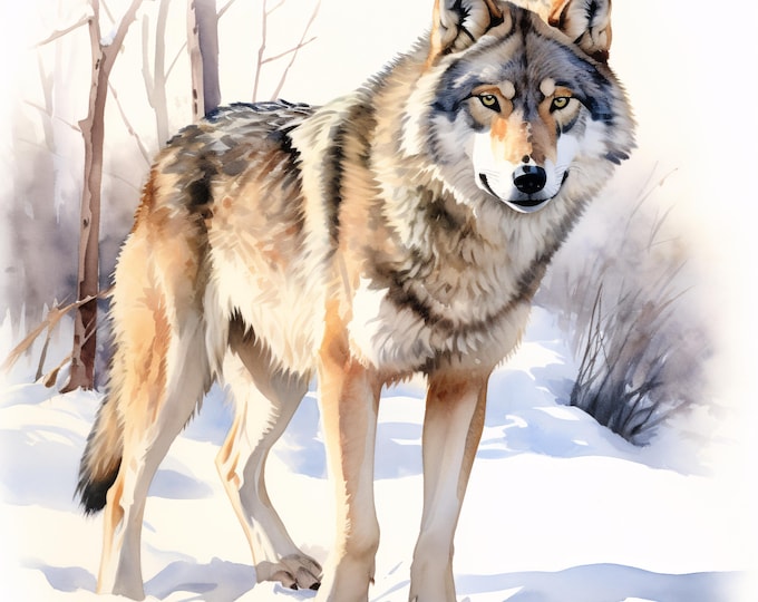 Winter Wolf Clipart, Snow Forest Animal Images, 10 Watercolor Clip Art, Printable JPGs, Instant Download, Commercial Use, Paper craft