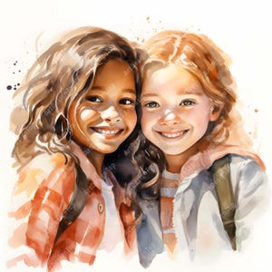 Best Friends Clipart, Girls Friends Images, 10 Watercolor Clip Art, Printable JPGs, Instant Download, Commercial Use, Paper craft