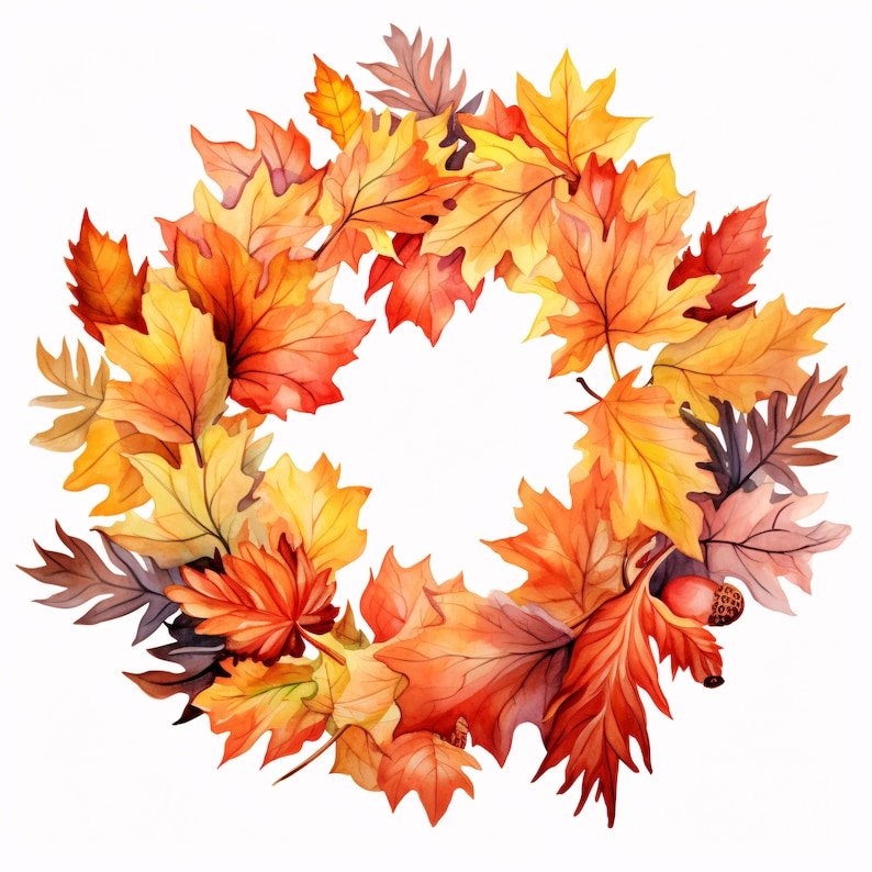 Autumn Wreath Clipart, Fall Leaves Circle Images, 10 Watercolor Clip ...