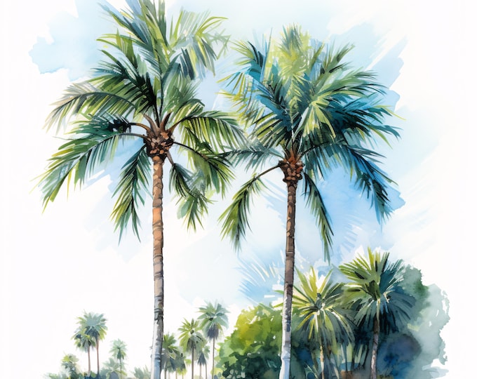 Palm Tree Clipart, Tropical Beach Images, 10 Watercolor Clip Art, Printable JPGs, Instant Download, Commercial Use, Paper craft