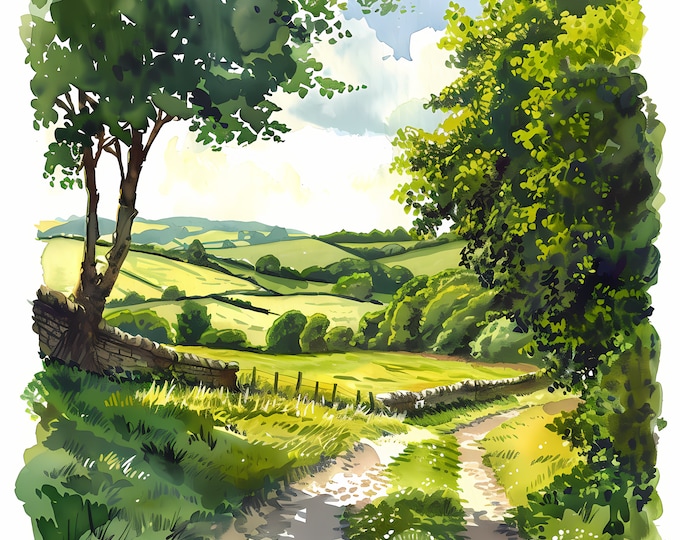 British Landscape Clipart, Countryside Images, 10 Watercolor Clip Art, Printable JPGs, Instant Download, Commercial Use, Paper craft