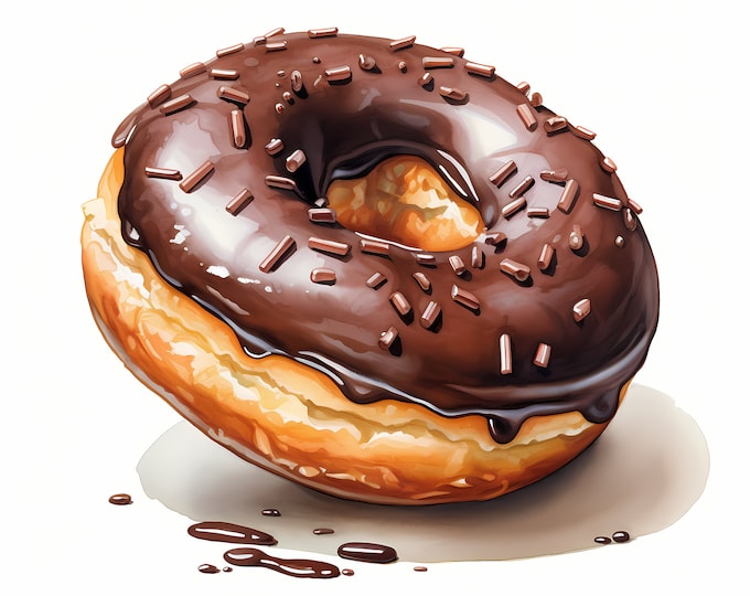 Donut Clipart, Chocolate Doughnut Images, 10 Watercolor Clip Art, Printable JPGs, Instant Download, Commercial Use, Paper craft
