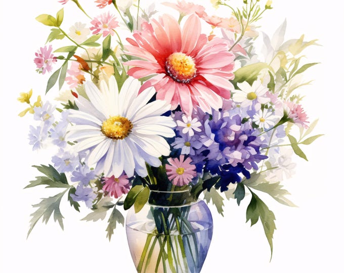 Watercolor Floral Bouquet Clipart: 10 JPG Flower Arrangement Images (Commercial Use, Instant Download)
