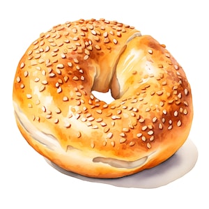 Watercolor Bagel Clipart: Printable Bakery Art (JPGs, Commercial Use)